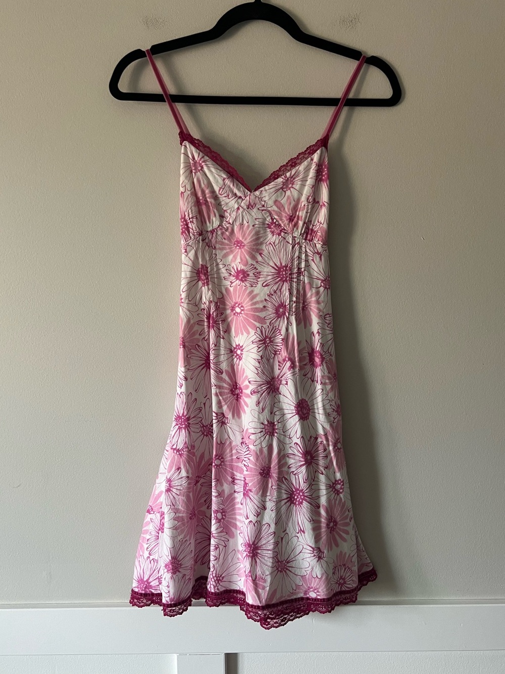 Wet Seal Pink Daisy Floral Lace Trim Slip Dress Y2K Coquette Babydoll 3
